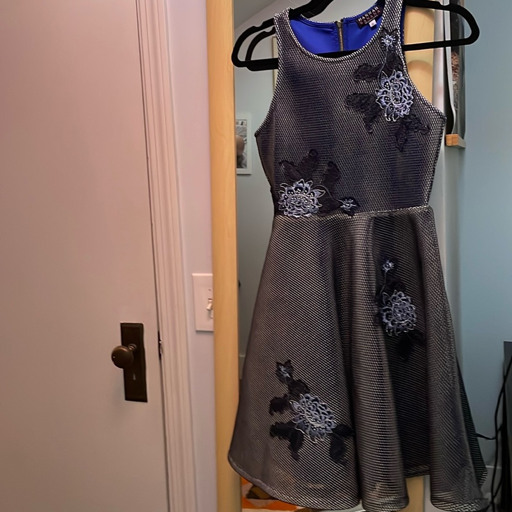 Hanna Banana Blue Party Dress Floral Mesh Wedding Reception Tween 16